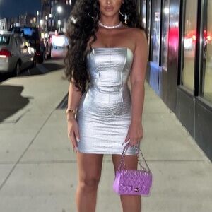 Silver Strapless Mini 2 piece set